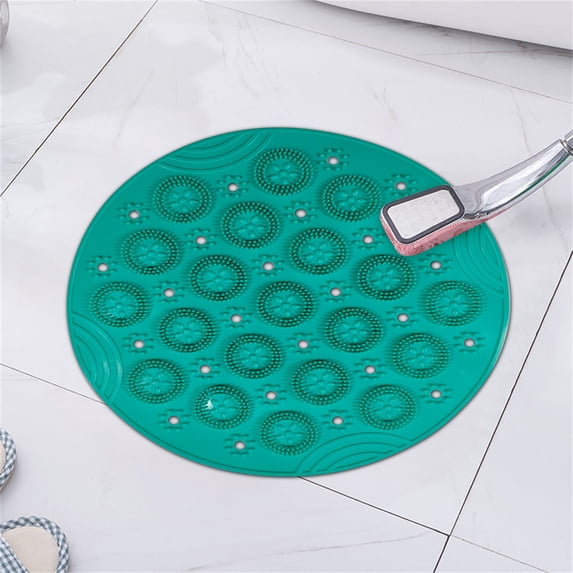 Shower Mat, Round Shower Stall Mat, PVC Bathtub Mat, Non Slip Bath Mat with Suction Cups and Drain Holes, Machine Washable for Bathroom Bathtub Swimming Pool(12in,Green)