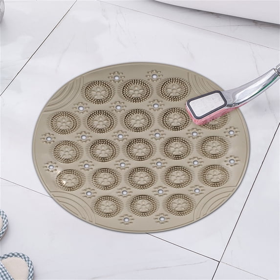 Shower Mat, Round Shower Stall Mat, PVC Bathtub Mat, Non Slip Bath Mat with Suction Cups and Drain Holes, Machine Washable for Bathroom Bathtub Swimming Pool(12in,Khaki)