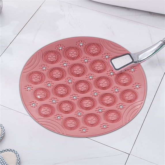 Shower Mat, Round Shower Stall Mat, PVC Bathtub Mat, Non Slip Bath Mat with Suction Cups and Drain Holes, Machine Washable for Bathroom Bathtub Swimming Pool(12in,Pink)