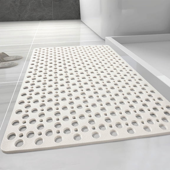 Shower Mat for Bathroom Tub and Shower Non Slip Extra Thick Soft TPE Bath Mat with Strong Suction Cups Fast Dry Machine Washable (White,29.5" x 17")