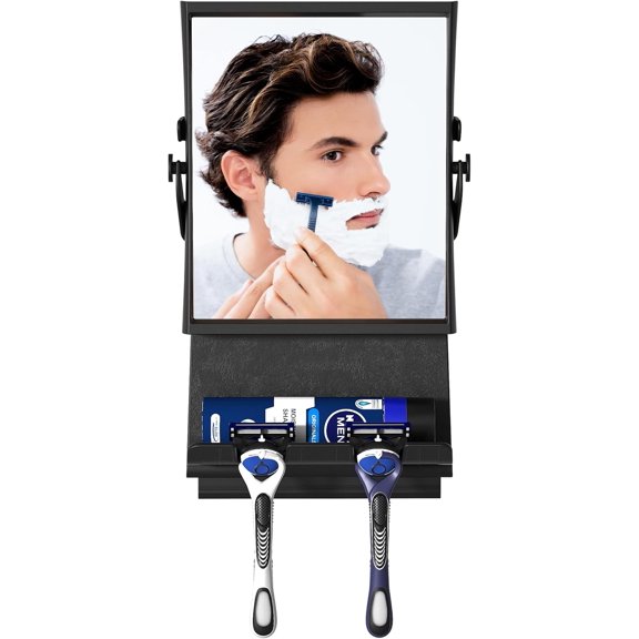 Shower Mirror fogless for Shaving - Dual-Sided 1X/3X Magnification, Anti-Fog Bathroom with Squeegee, Rust-Proof,