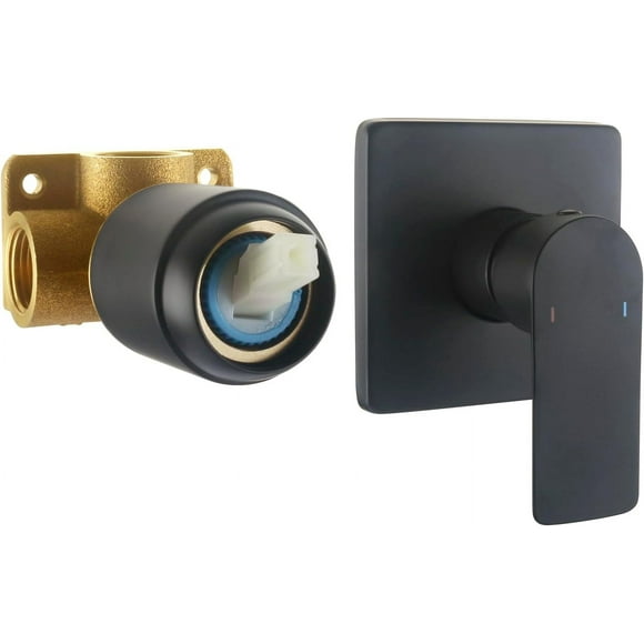 Shower Mixer Valve, Square Single Function Shower Handle Valve Single Handle Bathroom Trim Kit Rough-In Valve, Matte Black