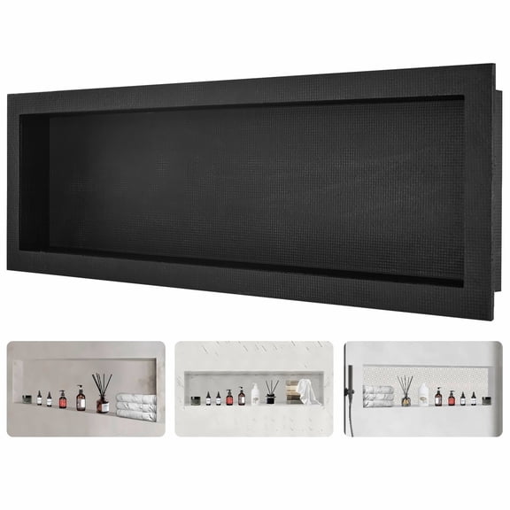 Shower Niche 16" x 50", Recessed Tile Inlay Shelf, Single Shelf Organizer, Waterproof Bathroom Niche, Black, Square Corners, Modern Soap Storage