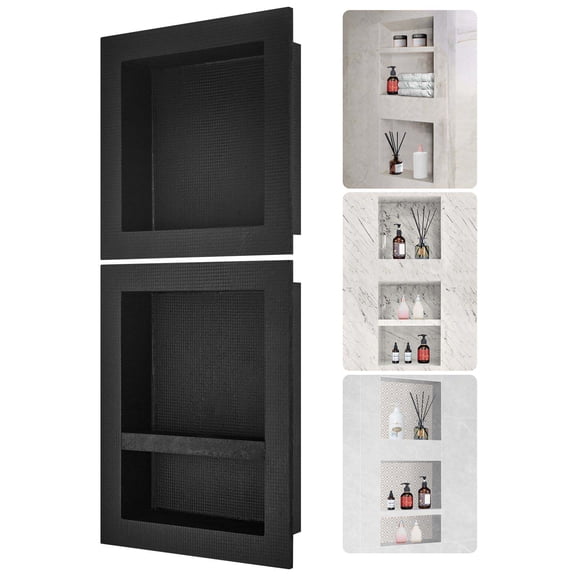 Shower Niche 16"x16" & 16"x20", Triple Shelf In-Wall Recess Organizer, Black - Sealed Waterproof Bathroom Soap Storage, Tile Ready, Horizontal/Vertical Install