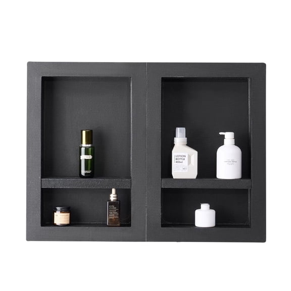 Shower Niche 16x24 Inch (2 Pack), Recessed Waterproof Soap & Shampoo Organizer, Movable Shelf, Black Bathroom Storage, Modern Tile Inlay, Easy Install