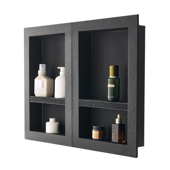 Shower Niche 16x24 inch (2 Pack), Recessed Wall Niche with Adjustable Shelf, 4 Inch Thick Waterproof Bathroom Storage Organizer, Square Corner, Black