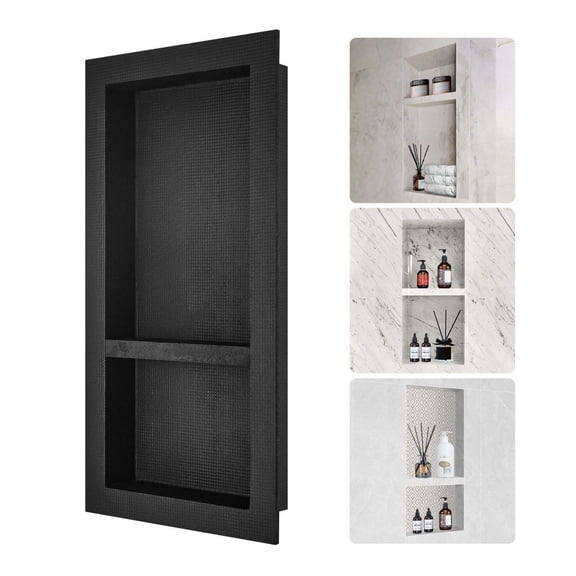 Shower Niche 16x32", Double Shelf - Waterproof Recessed Niche for Tile, Black