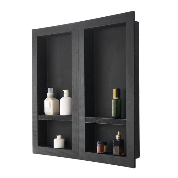 Shower Niche 16x32 Inch (2 Pack), Recessed Wall Niche with Adjustable Shelf, Waterproof Bathroom Storage Organizer, Black Square Corner, Modern Soap Shampoo Holder