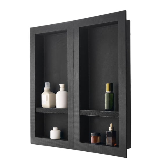 Shower Niche 16x32 Inch (2 Pack), Recessed Wall Niche Movable Shelf, 4 Inch Thick Waterproof Bathroom Organizer, Square Corners, Black