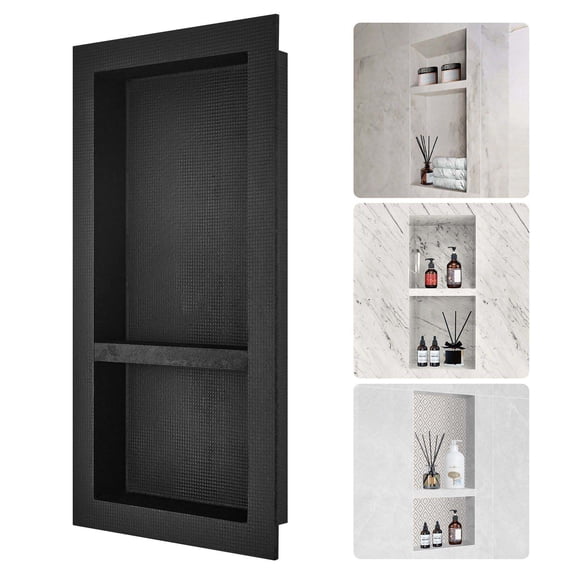 Shower Niche 16x32 Inch, Double Shelf Recessed Niche, Waterproof Bathroom Organizer, Square Corner Tile Ready Niche, Black Finish