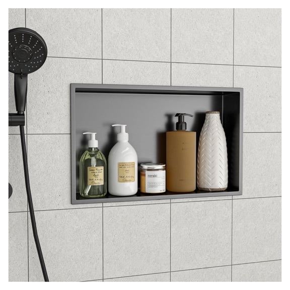 Shower Niche 21x13 Inch, Stainless Steel Recessed Wall Shelf - Gunmetal Black Finish; Bathroom & Kitchen Storage; Easy Install; Waterproof; Durable SUS304