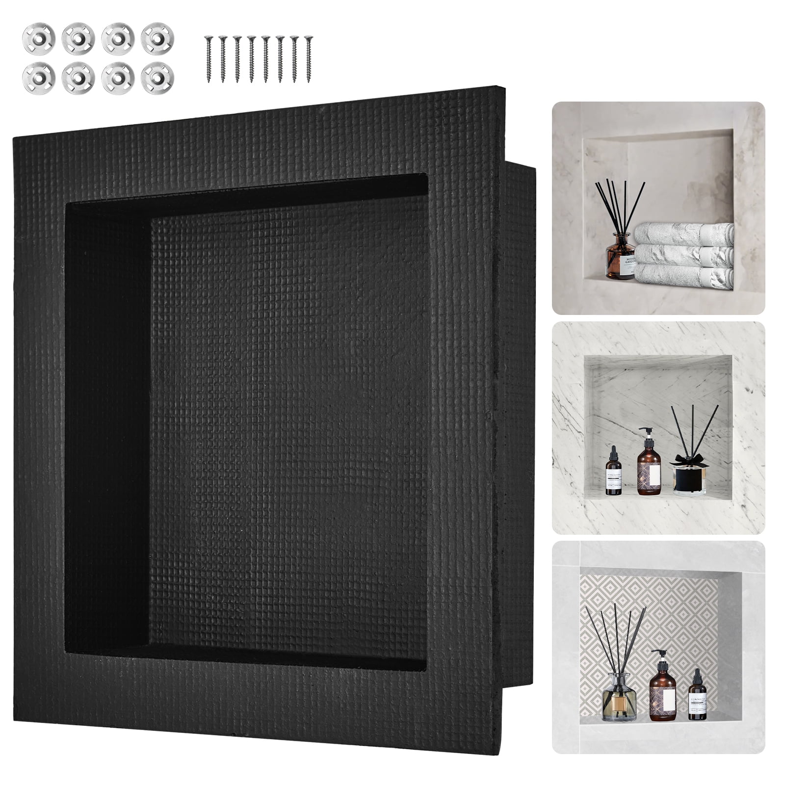 Black Metal Wall-Mounted Shower Niche Organizer