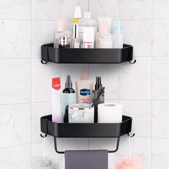 Toyandona 1Set Black Corner Organizer Shelf for Bathroom with No Drilling Installation