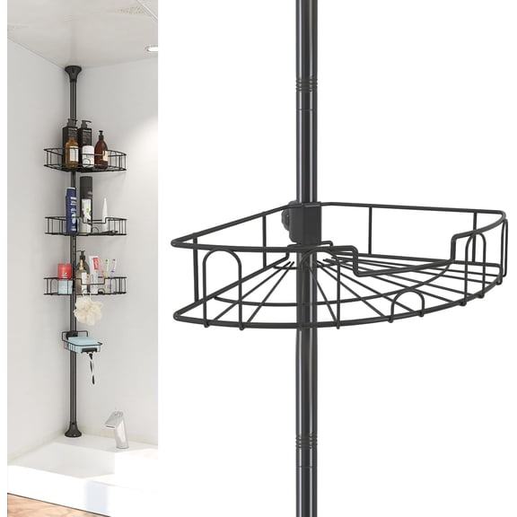 Shower Organizer, 39 to 125 Inch Height Adjustable Shower Caddy with 4 Adjustable Shelves, Organization And Storage for Bathroom Corner Shelves Rack Countertop with Tension Pole, Home Decor