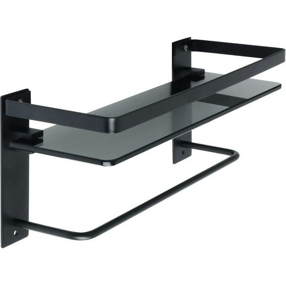 Shower Organizer  Floating Shelves Shower Caddy Bathroom Shelf, Bathroom Shelf, Sustowel Rail, Tempered Black Glass Shelf Wall Mounted, Matte Black Shower Storage