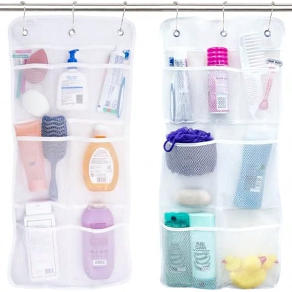 Shower Organizer Shower Caddy or Bathroom Organizer with Quick Drying Mesh 7 Pockets to Hold Shampoo Soap Loofah and Cruise Ship Essentials 14 Inch by 30 Inch White 2 Pack