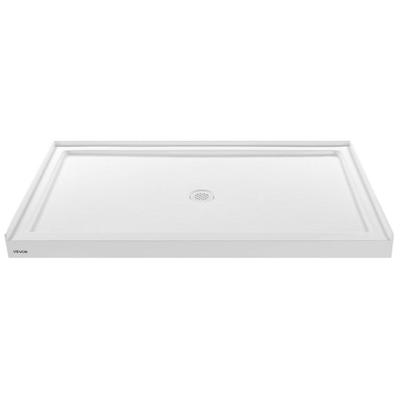 Shower Pan, 60″ L x 36″ W Single Threshold Shower Base, Rectangle Acrylic & PVC Showering Base in White, Slip-Resistant Showering Pan Bases with Drain & Cover for Bathroom, Center Drain Location