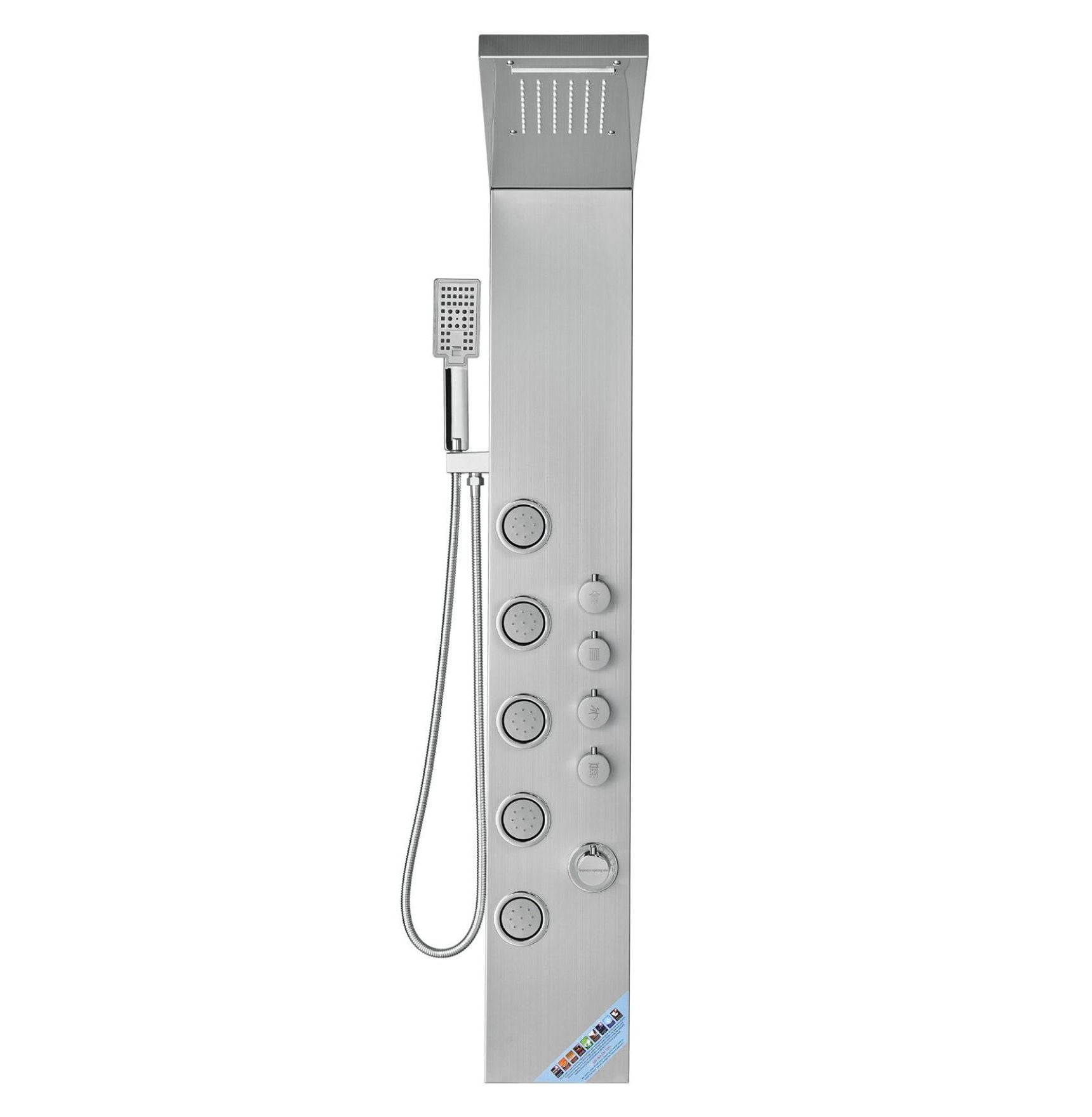 Shower Panel System, 4 Modes, Massage Jets, Rainfall Waterfall, Handheld Shower, Stainless Steel, Wall Mount, 59" Hose
