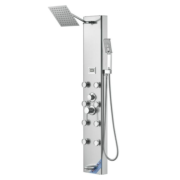 Shower Panel System, 5 Modes, Digital Display, Massage Jets, Tub Spout, 59" Hose, Stainless Steel, Wall Mount - Luxurious Bathroom Upgrade
