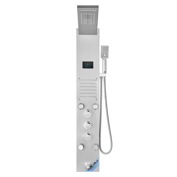 Shower Panel System, 6 Modes, LED Display, Stainless Steel Wall Mounted Shower Tower, Rainfall Waterfall Body Jets, Tub Spout, Handheld Shower