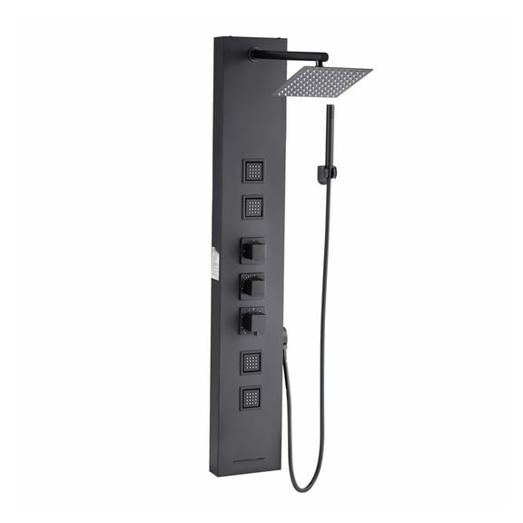 Shower Panel System with Rainfall Shower Head, 49" Stainless Steel Tower - 4 Function Massage, Handheld, Tub Spout