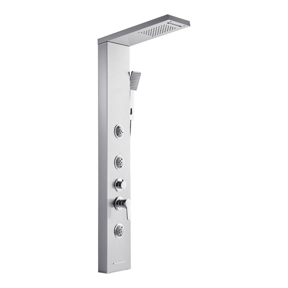 Shower Panel System with Rainfall, Waterfall & Jets - 53in Brushed Stainless Steel - 5 Function Shower Tower - Wall Mount with Handheld & Tub Spout