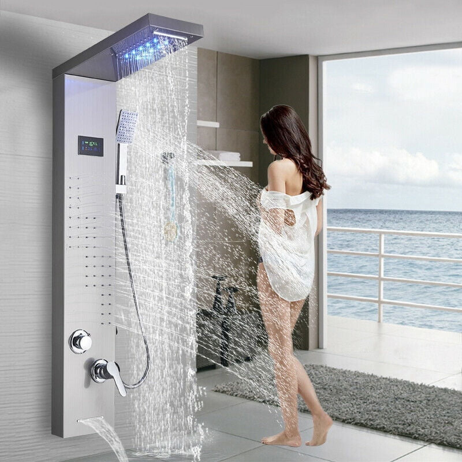 5Function Stainless Steel LED Shower Panel Tower System, Waterfall