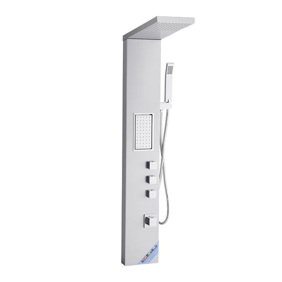 Shower Panel Tower System, 53 Inch Stainless Steel, Rainfall & Body Jets, Handheld Shower Head, 3 Function Wall Mount