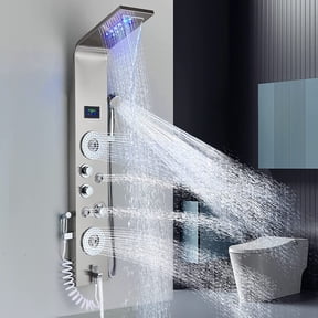 Shower Panel Tower System LED Rain&Waterfall Massage Jet Sprayer Stainless Steel