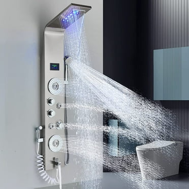 Shower Panel Tower System LED Rain&Waterfall Massage Jet Sprayer Stainless Steel
