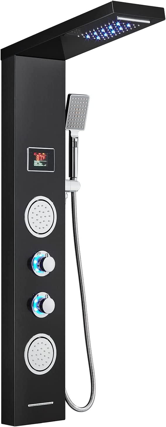 Shower Panel Tower System with LED Rainfall Waterfall Shower Head, 5in