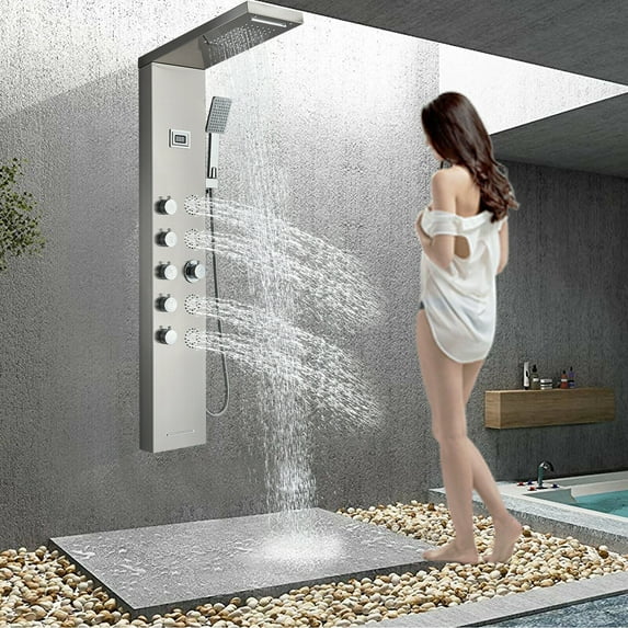 Shower Panel Tower System Rain&Waterfall Massage Body Jets Spray Stainless Steel