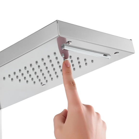 Shower Panel Tower System with Rainfall Waterfall Shower Head,53 in Brushed Stainless Steel Shower Column,5-Function Faucet,Wall-Mount Rain Massage System with 2 Body Jet,Handheld,Tub Spout