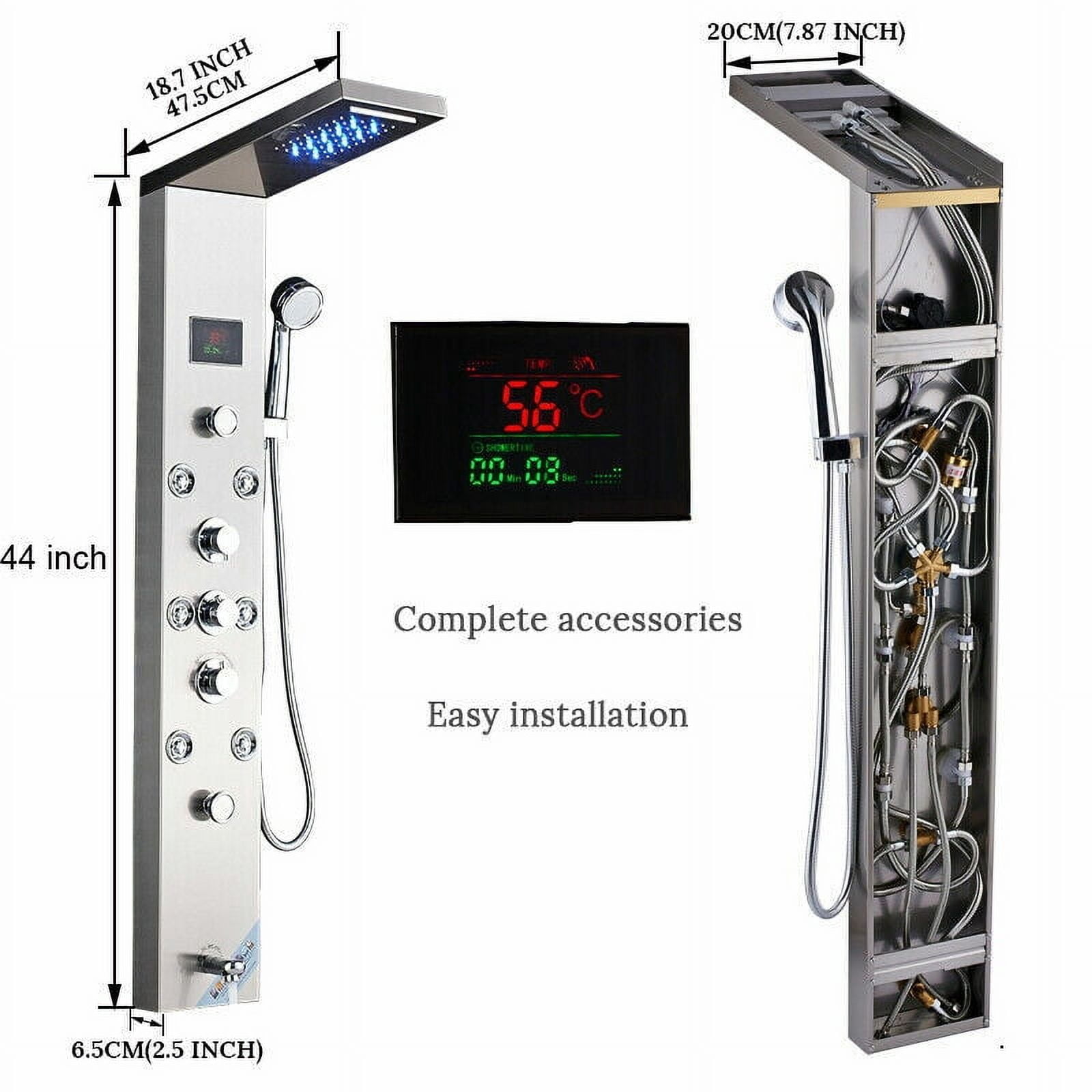 Shower Panel Tower System Stainless Steel 6-Function Faucet LED Rain&Waterfall