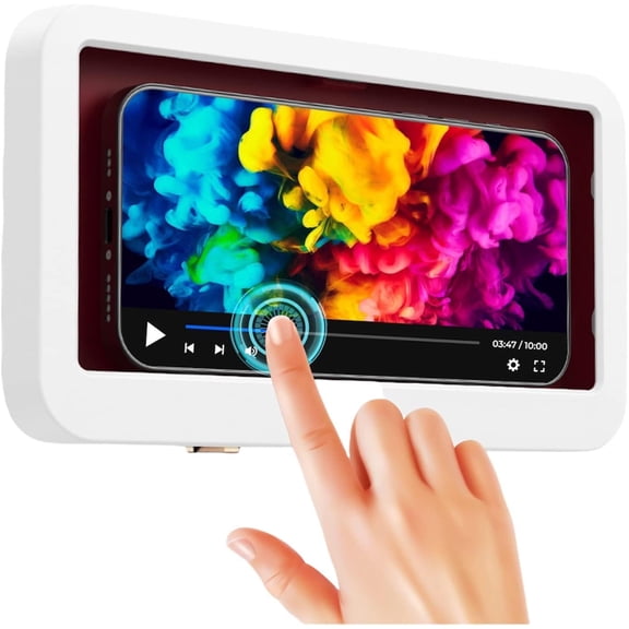 Shower Phone Case Holder Waterproof Upgraded Wall Mount Bathroom TV Gadget Accessory iPhone (White)
