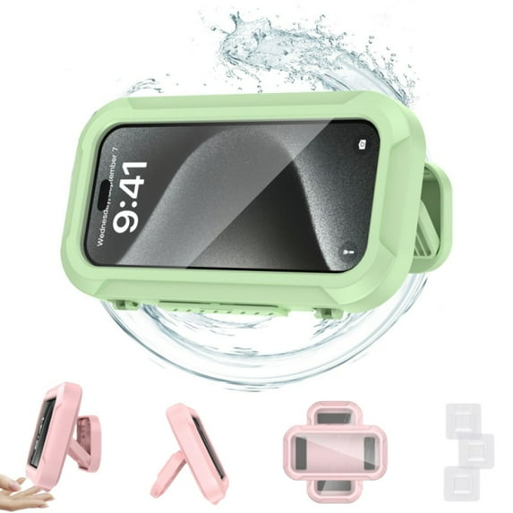 Shower Phone Holder Waterproof, 2026 Upgraded All-Round Waterproof Cell Phone Holder, Anti-Fog High Sensitivity, Multi-Angle Adjustable Wall Mounted Phone Holder, for Bathroom Batheub Kitchen(Green)