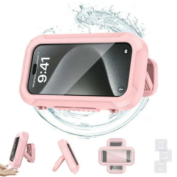 Shower Phone Holder Waterproof, 2026 Upgraded All-Round Waterproof Cell Phone Holder, Anti-Fog High Sensitivity, Multi-Angle Adjustable Wall Mounted Phone Holder, for Bathroom Batheub Kitchen(Pink)