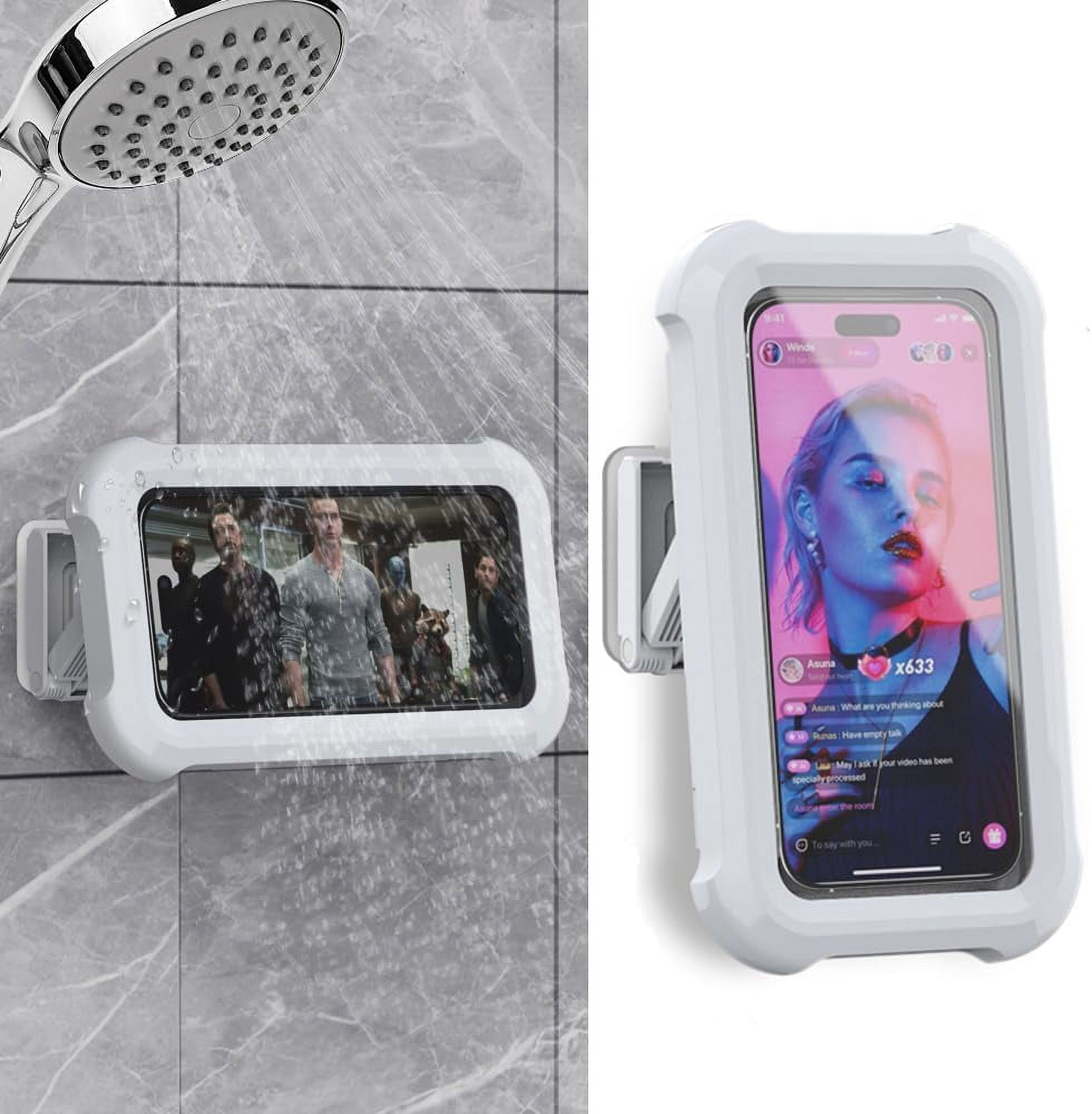 Shower Phone Holder Waterproof,480° Rotating Wall Phone Holder Mount with HD Touch Screen Guardian Phone up to 7 inch for iPhone 15 14 13 12 Pro 11 XR Max Samsung Galaxy S21