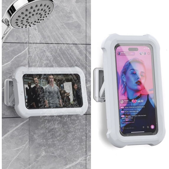 Shower Phone Holder Waterproof,480° Rotating Wall Phone Holder Mount with HD Touch Screen Guardian Phone up to 7 inch for iPhone 15 14 13 12 Pro 11 XR Max Samsung Galaxy S21