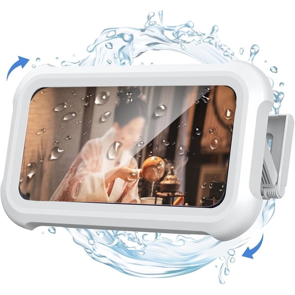 Shower Phone Holder Waterproof, 480°Rotation Wall Mount Shower Phone Case, HD Touch Screen Waterproof Phone Holder for Bathroom Bathtub Kitchen, Fit 4-7" Phone (White)