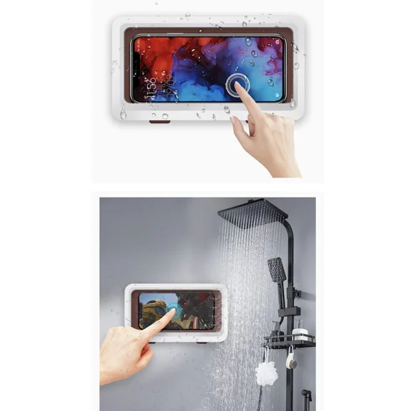 Shower Phone Holder Waterproof Bathroom Shell Anti-Fog Case Wall Mounted 6.8Inch