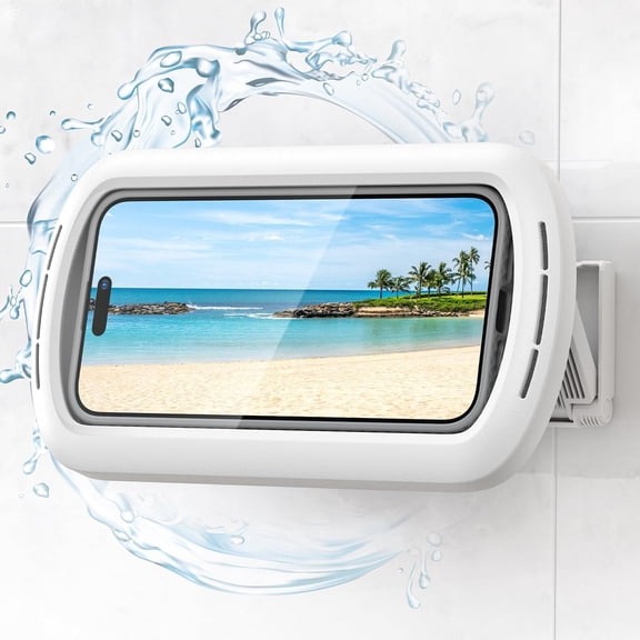 Shower Phone Holder Waterproof - Clear Sound with Speaker Hole & 480 Rotation Shower Case, Locking Clasp IPX6 Waterproof Wall Mount for iPhone 16 Pro Max, S25 Ultra, 4-7" Big Phones