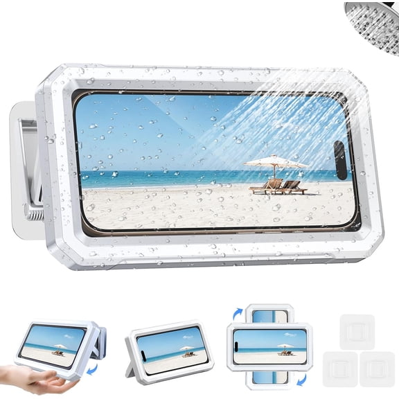 Shower Phone Holder WaterproofIPX6480 Rotation Shower Case Accessories, Anti-Fog High Sensitivity waterproof phone holder for Bathroom Wall Mount for iPhone 17 16 PM, S25 Ultra, 4-7" Phone
