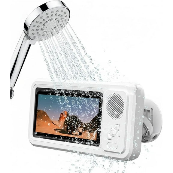 Shower Phone Holder Waterproof with Speaker Holes, 360° Rotatable Adjustable Bathroom Wall Phone Mount Stand, Anti-Fog High Sensitivity iPhone Case, Anti Fog Case Bathroom Accessories