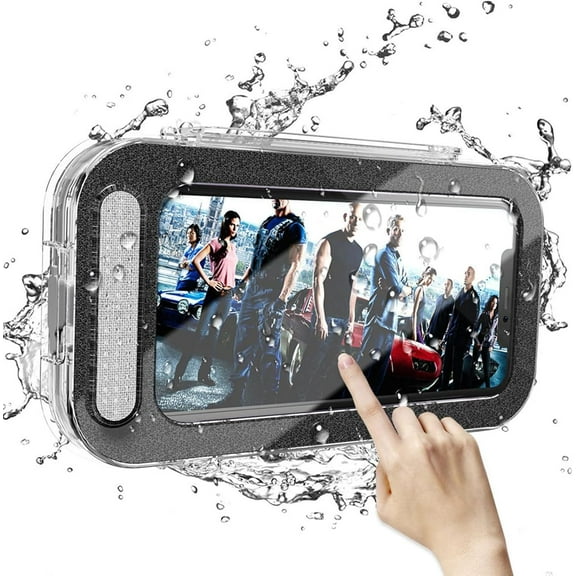 Shower Phone Holder Waterproof Wall Mount, Bathroom Case Mounted Shelf Stand Suction Cup, Adhesive Touchable Phone Cradle with Glass Mirror Anti-Fog Screen for Bathtub Kitchen Transparent