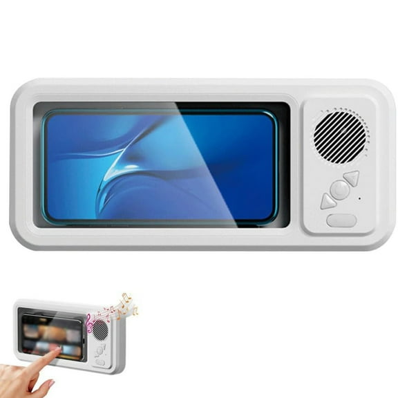Shower Phone Holder with Speaker - Wireless Bluetooth 480 Rotation Wall Phone Mount Stand, Waterproof Box Speaker Play Phone Holder Touch-Friendly