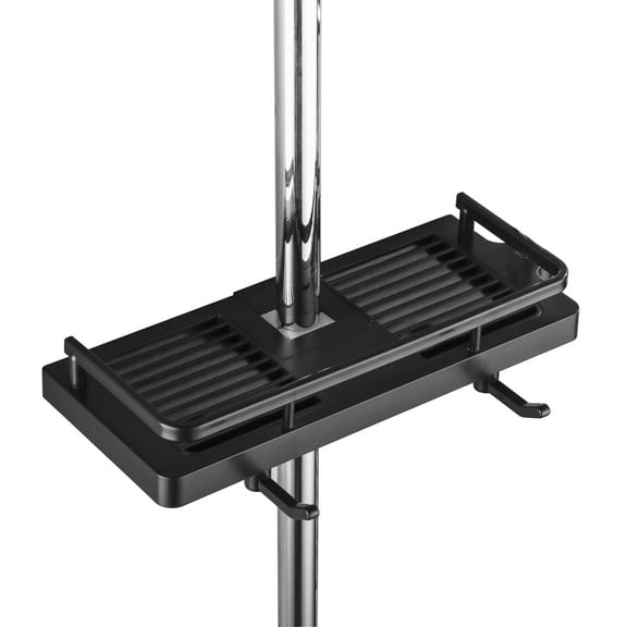 Shower Rod Caddy Storage Shelf Shower Caddy No Drilling Required with Hanging Shower Head Holders, Two Hooks and Multifunctional Shower Basket, Fits 21mm-25mm Shower Rails, 1 Pack Black