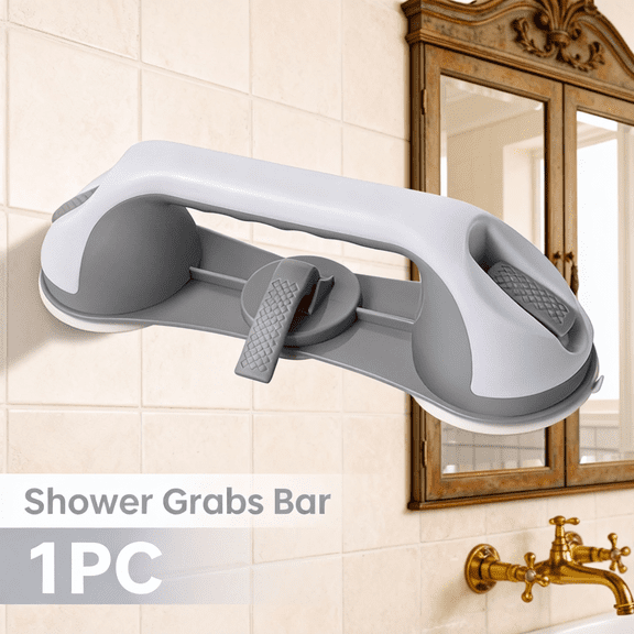 Shower Safety Grab Bar for Elderly - Suction Cup Handle with Ergonomic Wave Design, Strong Vacuum Lock, 240lb Capacity - Portable Bathroom & Tub Assist Rail - Easy Install No Tools