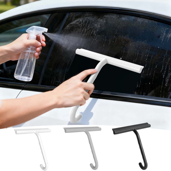 Shower Scraper Ergonomic Round Handle All-in-One Silicone Wiper Built-in Hook Bathroom Tile Car Cleaning Tool