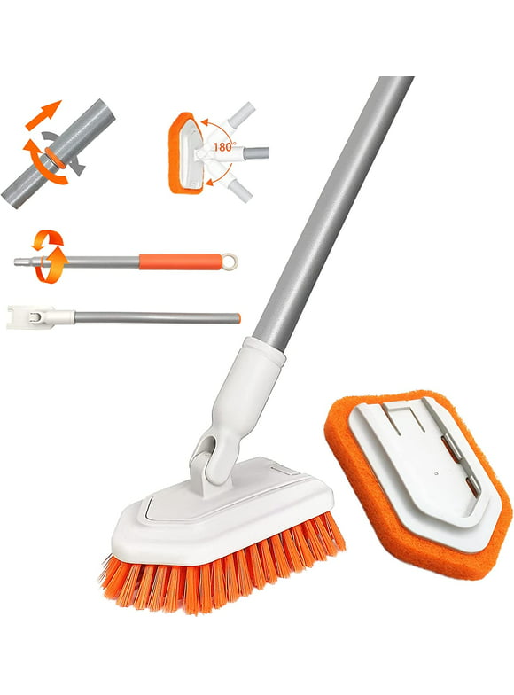 Shower Scrubber JEHONN Tub and Tile Cleaning Brush with Long Handle Orange